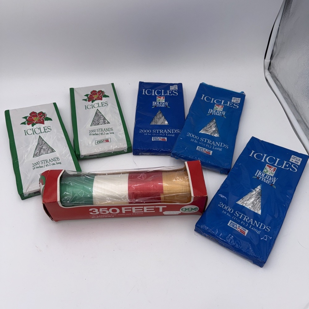 5 Packs Vintage‎ Icicles 2000 Strand Christmas HOLIDAY TIME USA, 1 Pack Ribbon